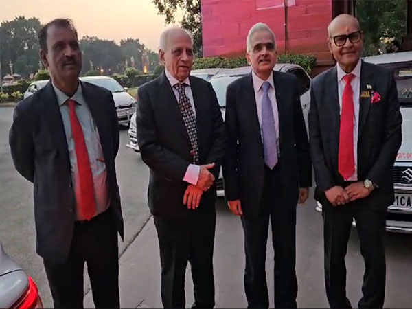 RBI Governor Shaktikanta Das (third from left) outside North Block in New Delhi (Image: ANI)