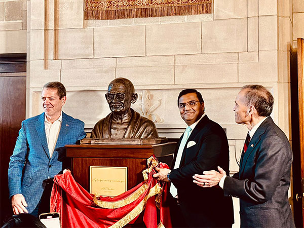 Mahatma Gandhi bust unveiled at Governor’s Office at Nebraska State Capitol (Photo/X@IndiainSeattle)