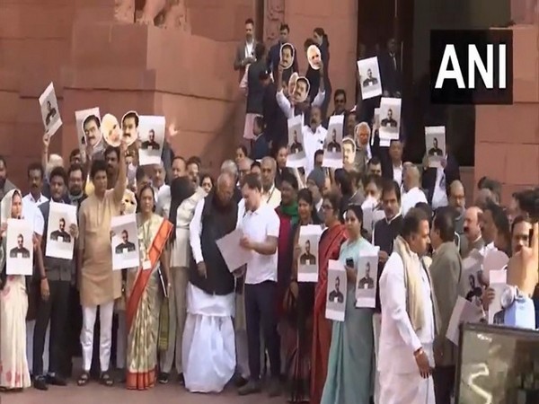 Visuals of the protest at the Parliament (Photo/ANI)