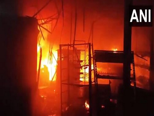 Visuals of fire at a shopping store in Haryana's Rewari (Photo/ANI)