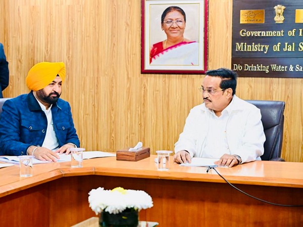 Punjab Water Supply and Sanitation Minister Hardip Singh Mundian during a meeting with  Union Jal Shakti Minister CR Patil  (Photo/ ANI)