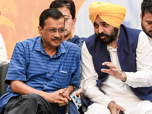 AAP Chief Arvind Kejriwal with Punjab CM Bhagwant Mann (Photo/ANI)
