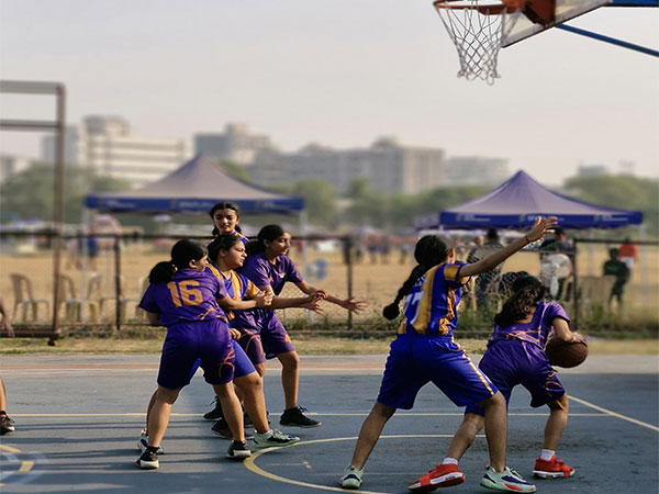 A visual from basketball action. (Photo- SFA)