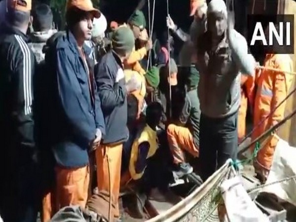 Visuals of officials at the borewell site (Photo/ANI)