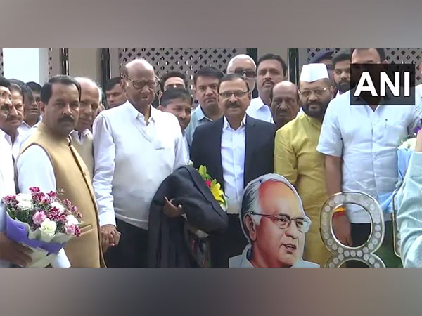 NCP-SCP chief Sharad Pawar meets party workers, leaders at his residence (Photo/ANI)
