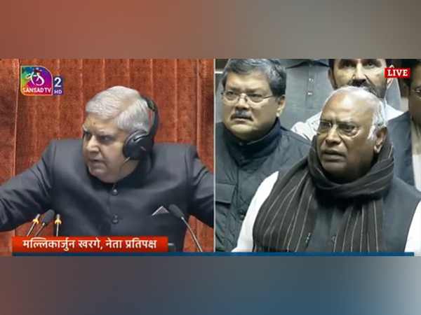 Rajya Sabha Chairman Jagdeep Dhankhar and Leader of Opposition Mallikarjun Kharge (Photo/Sansad TV)