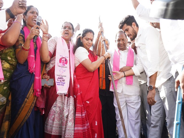 BRS leader K Kavitha laying the foundation stone at Jagital, Telangana(Photo/ANI)