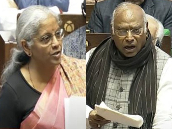Finance Minister Nirmala Sitharaman and Rajya Sabha LoP Mallikarjun Kharge (Photo/ANI)