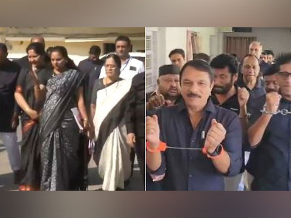 BRS MLAs, MLCs protest in Telangana assembly. (Photo/ANI)