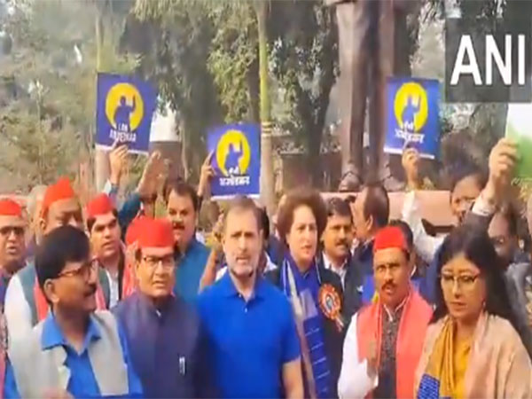 INDIA Bloc MPs hold protest (Photo/ANI)