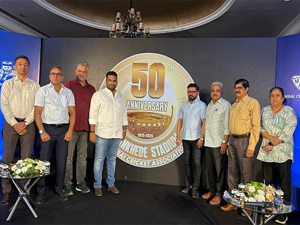 MCA President Ajinkya Naik, Vice-president Sanjay Naik, Secretary Abhay Hadap, Joint Secretary Deepak Patil and Treasurer Arman Mallick at the logo unveiling of 50 years of the Wankhede Stadium (Picture: MCA)
