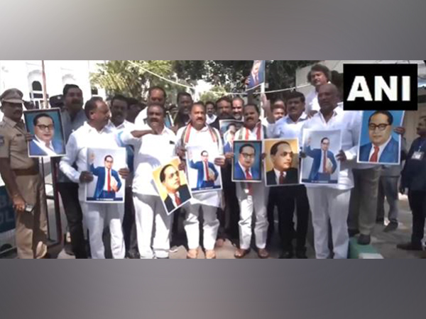 Telangana Congress protest against Amit Shah's remark on Ambedkar (Photo/ANI)