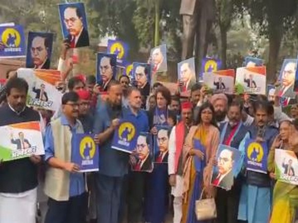 Visual of INDIA bloc protest on Thursday. (Photo/ANI) 