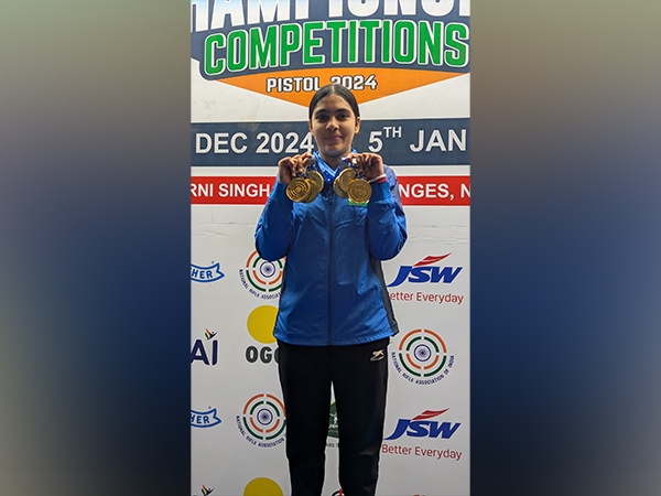 Suruchi with three gold medals at National Shooting Championship Competitions (Image: NRAI media)