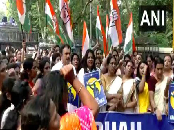 Visuals of protest held by Mahila Congress in Kerala (Photo/ANI)
