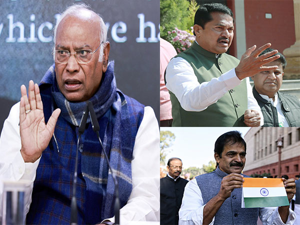 Congress President Mallikarjun Kharge, KC Venugopal and Nana Patole (File Photo/ANI)