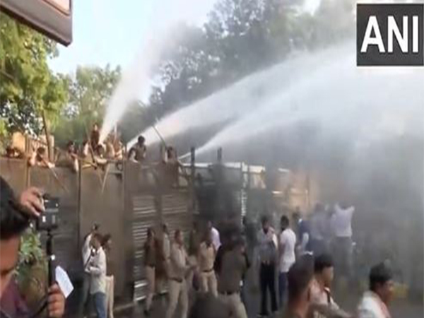 Police used water canons to disperse Youth Congress workers in Raipur on Monday. (Photo/ANI)
