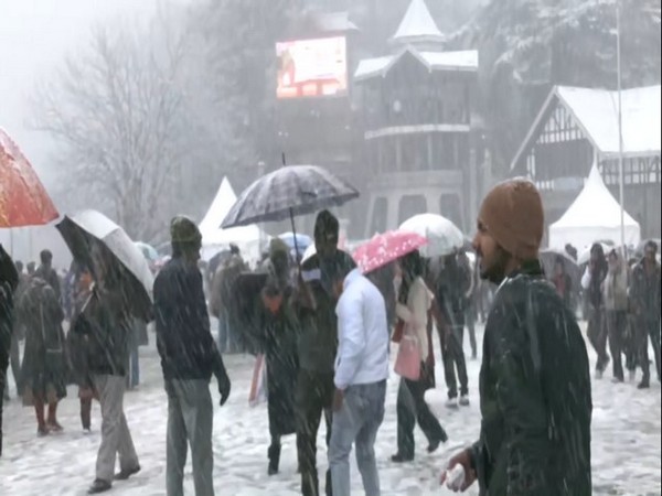 Tourists enjoy fresh snowfall in Shimla (Photo/ANI)