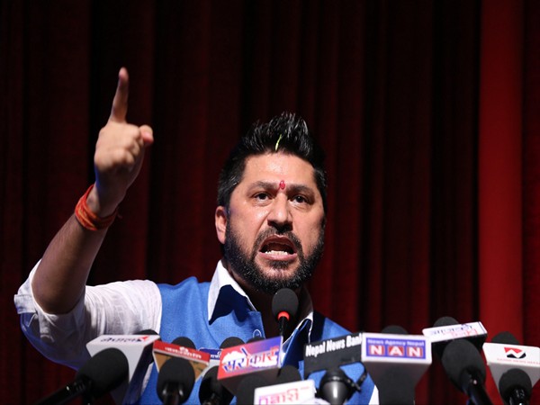 Rabi Lamichhane gestures at event in Kathmandu before his arrest (Image/ANI)