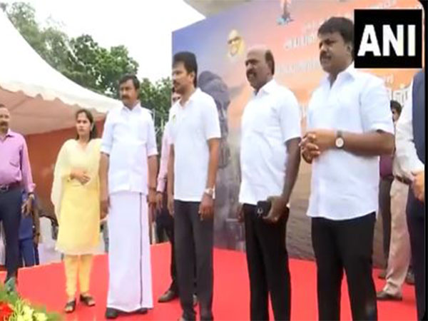  TN Deputy CM Udhayanidhi Stalin flags off buses displaying the posters of the Thiruvalluvar statue silver jubilee (Photo/ANI) 