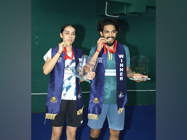 Devika Sihag and M Raghu after winning Senior Nationals Badminton singles title (Image: BAI media)