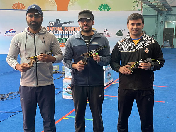 Gurpreet Singh, Vijayveer Sidhu (Centre), Shivam Shukla after winning National Shooting Championship Competitions (Image: NRAI)