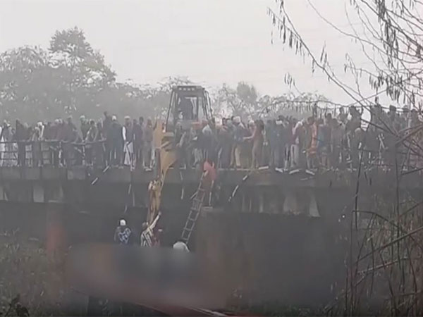 Bus falls into drain in Bathinda. (Photo/ANI)