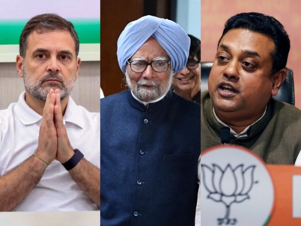 Leader of Opposition in the Lok Sabha, Rahul Gandhi, Former PM Manmohan Singh and BJP leader Sambit Patra (Photo/ANI)