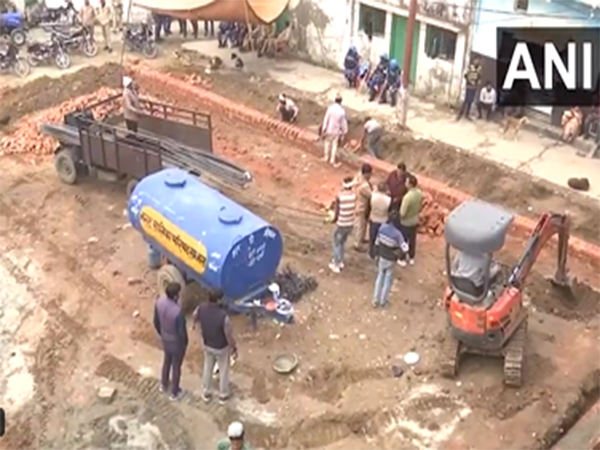  Work underway to build police post in vacant ground in Sambhal. (Photo/ANI)