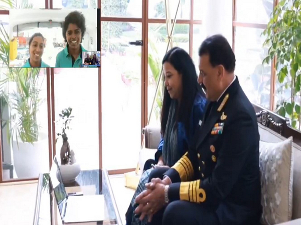 Navy Chief interacts with Navika Sagar Parikrama crew. (Photo/ANI)