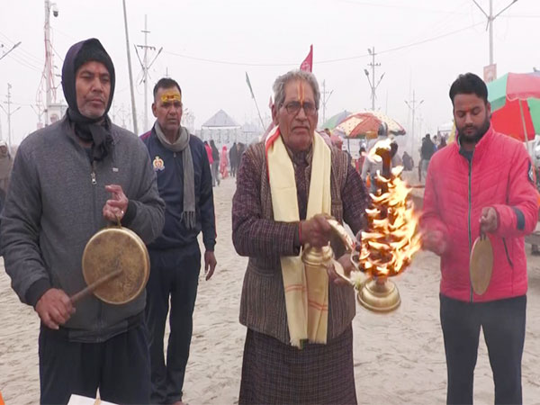 Ganga Aarti being performed at Sangam (Photo/ANI)