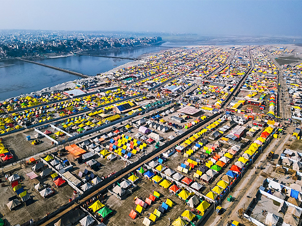 An aerial view of the 'Tent City' ahead of the 'Maha Kumbh 2025' (Photo/ANI)