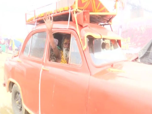 Ambassador Baba in his car at the Maha Kumbh mela (Photo/.ANI)