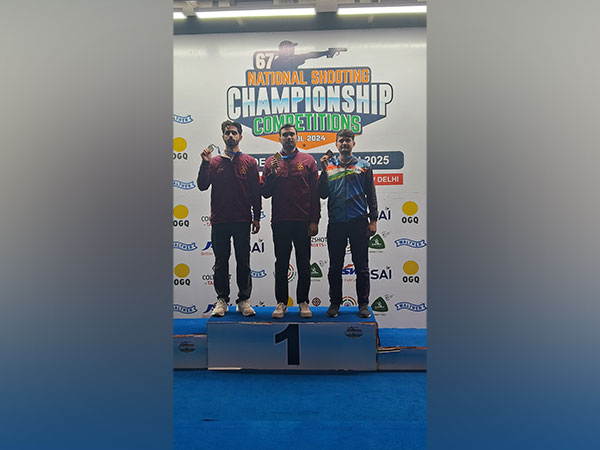 Nikhil Saroha, Varun Tomar (Centre), Pradhyumn Singh at podium in 67th Shooting Nationals (Image: NRAI)