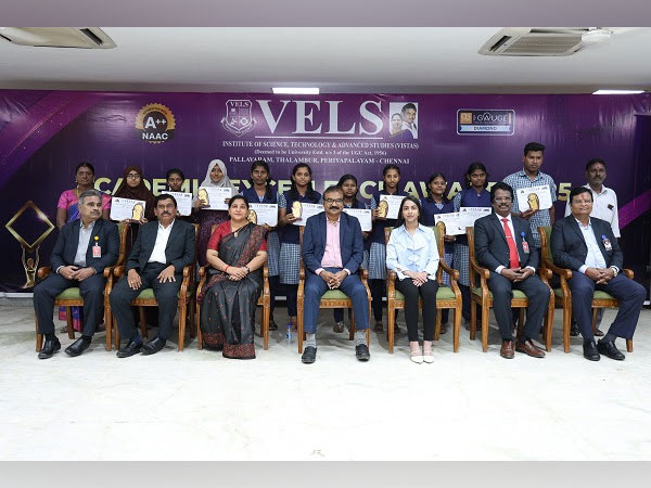 The students who achieved top positions in Grade 12 were honored at Vels Institute of Science Technology and Advanced Studies