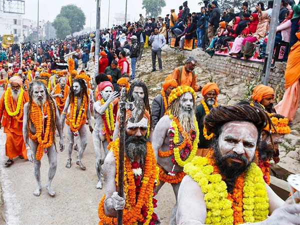 Naga sadhus take part in a 'Chawani Pravesh' procession ahead of the Maha Kumbh 2025 (Photo/ANI)