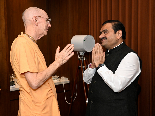 Chairman of ISKCON Governing Body Commission Guru Prasad Swami and Adani Group Chairman Gautam Adani (Image: Adani Group)