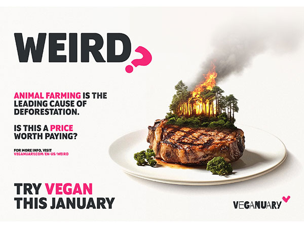 Supports Veganuary’s latest campaign theme showing the weird facts about eating animals