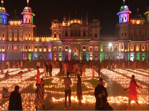 On first anniversary of Ayodhya Ram Mandir's Pran Pratishtha ceremony, people lit earthen lamps in Janakpur. (Photo/ANI)
