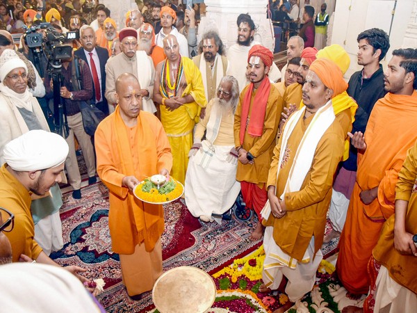 Uttar Pradesh Chief Minister Yogi Adityanath offers prayers to Lord Ram during the Pratishtha-Dwadashi programme (Photo/ANI) 