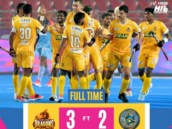 Tamil Nadu Dragons players celebrating their win. (Photo- HIL X/@HockeyIndiaLeag)