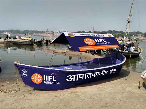 IIFL Foundation’s boat ambulance for first-aid and emergency medical attention at Maha Kumbh in Prayagraj, Uttar Pradesh