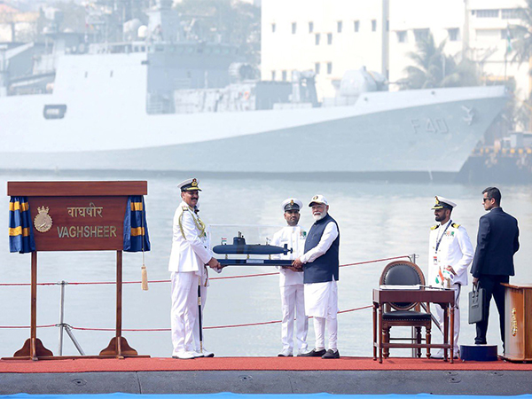 Prime Minister Narendra Modi at commissioning of INS Vagsheer (Photo/@indiannavy)