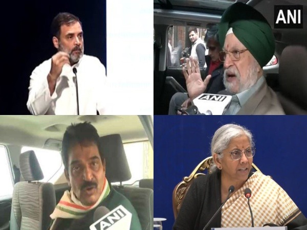 Leader of Opposition in Lok Sabha Rahul Gandhi, Union Ministers Hardeep Puri and Nirmala Sitharaman and Congress general secretary KC Venugopal (Photo/ANI)