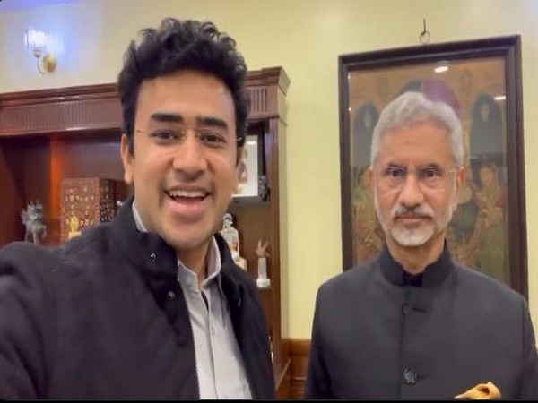 BJP MP Tejasvi Surya and EAM Jaishankar (Photo/@Tejasvi_Surya)