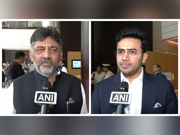 Karnataka Dy CM DK Shivakumar and Bengaluru South MP Tejasvi Surya (Photo/ANI)