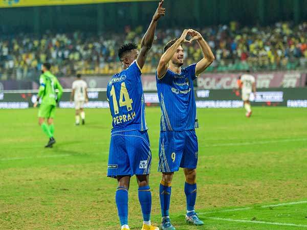 KBFC's Jesus Jimenez celebrating with team mate Kwame Peprah after scoring (Photo: ICC)