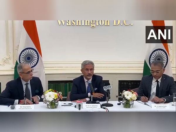 External Affairs Minister, S Jaishankar speaking during a a press conference in Washington DC (Photo/ANI)