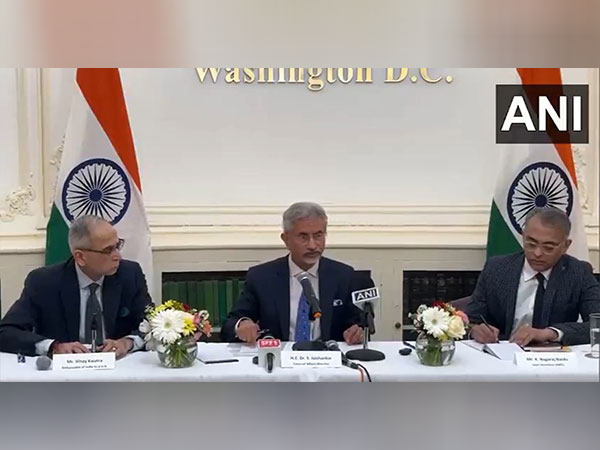 External Affairs Minister, S Jaishankar speaking during a press conference in Washington DC (Photo/ANI)