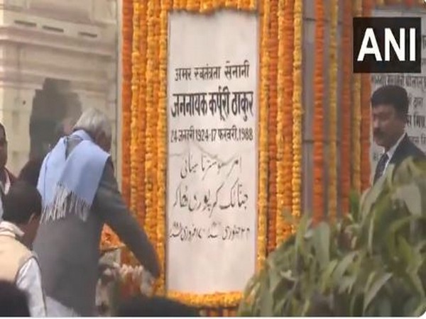 Bihar CM Nitish Kumar pays tribute to Karpoori Thakur (Photo/ANI)